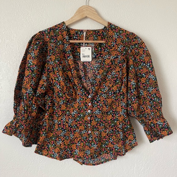 NWT Free People I Found You Womens Floral Button Front Blouse - Picture 5 of 11